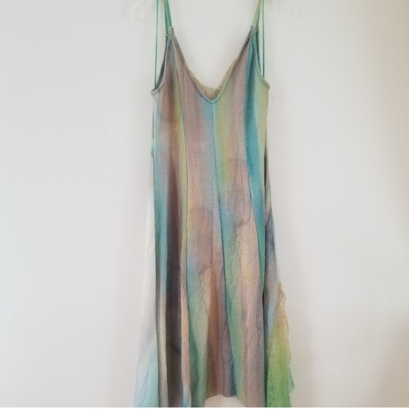 Zara Long Strappy Sea Green Lace Trimmed Dress - Picture 11 of 11